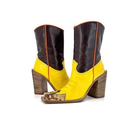 Vintage Miu Miu SS 1999 Mid Calf Snakeskin Leather Cowboy Boots 37 - Picture 2 of 9